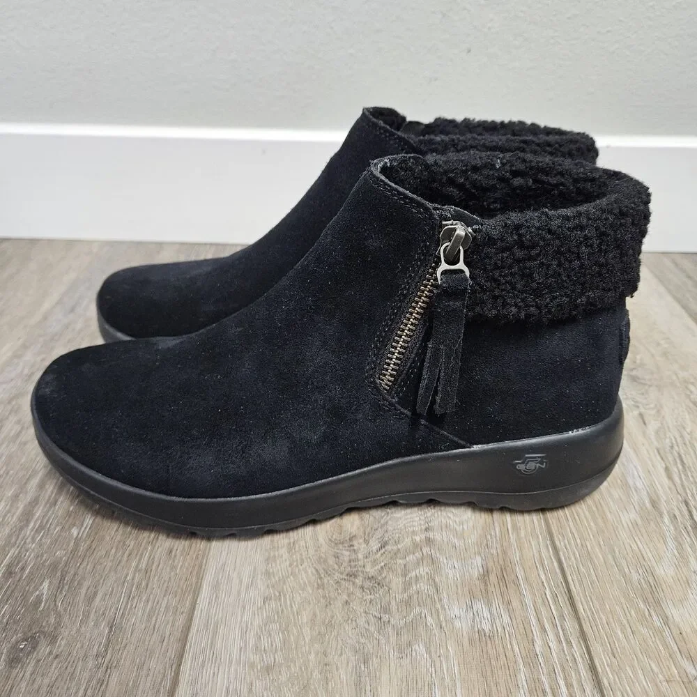Skechers Gen 5 Goga Mat Black Suede Boots Faux Fur Ankle Zip Air Cooled Womens 9